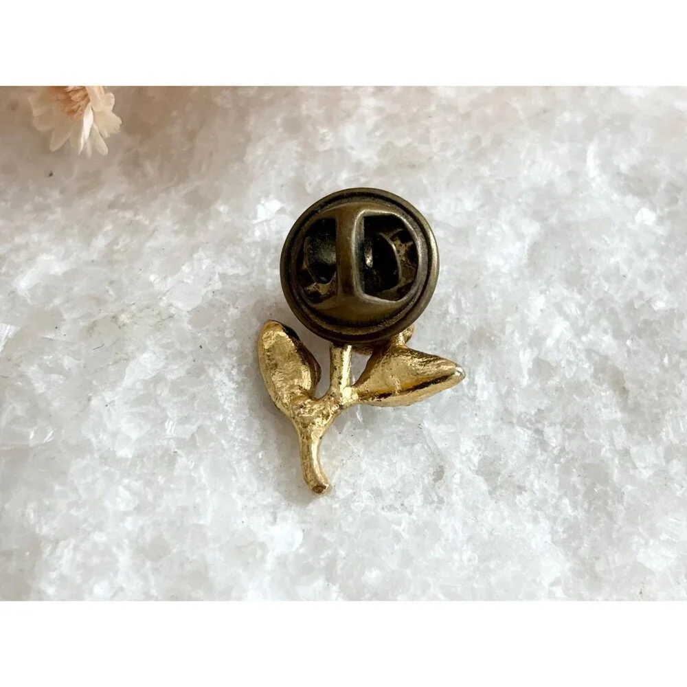 Gold Toned Rosebud Green Enameled Vintage Cute Costume Jewelry Brooch